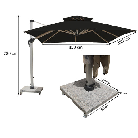 3.5m x 3.5m Outdoor Cantilever Square Umbrella with 120kg Marble Base