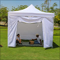 Heavy-duty white pop-up tent with sidewalls