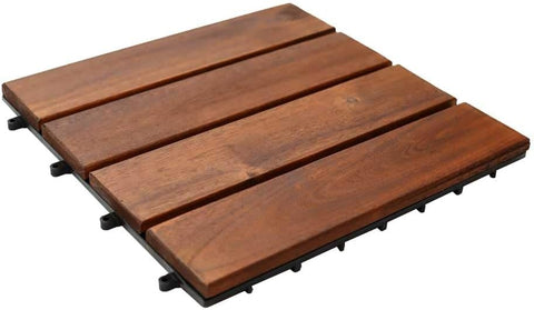 Easy-to-install wooden decking tiles for outdoor patios