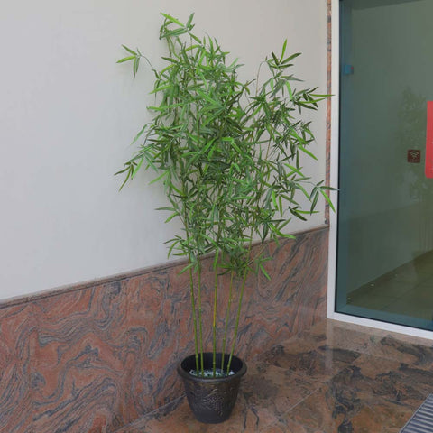 Close-up of realistic artificial bamboo tree 2.1 m in a modern office