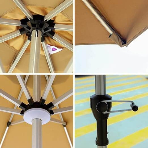 Solar umbrella with LED light bars for evening outdoor dining