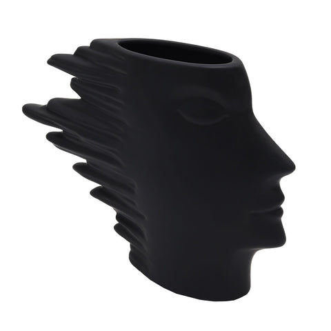 Abstract Human Face Ceramic Vase Black