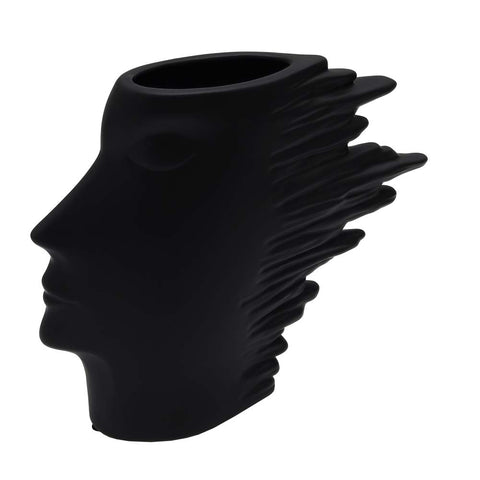 Abstract human face ceramic vase black for modern decor