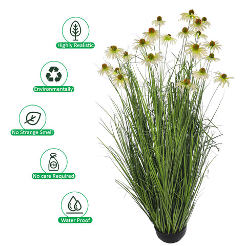 Artificial Grass Plant with Lifelike Silk Flowers