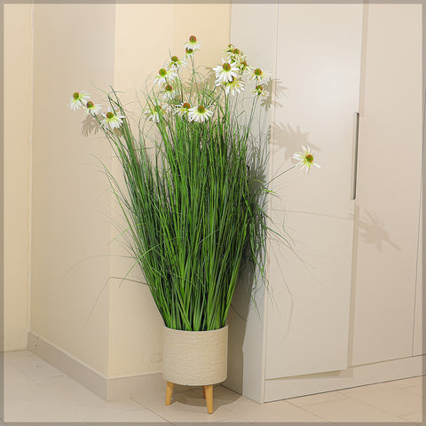 Artificial Grass Plant with Lifelike Silk Flowers