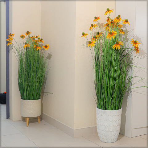 Artificial Grass Plant with Lifelike Silk Flowers