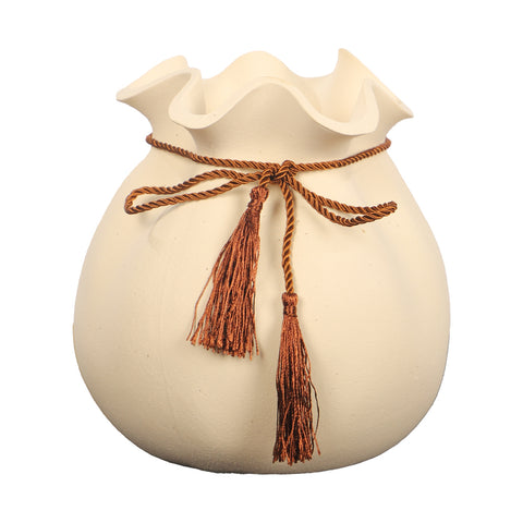 Style Cream Ceramic Vase with Ribbon