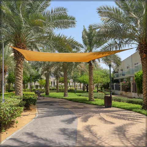 Sails sunshade providing UV protection over a patio