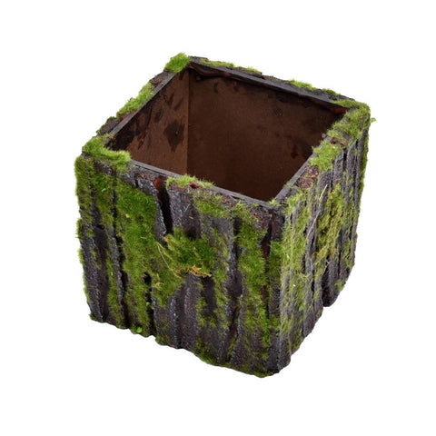 Square Shape Wood Planter-SQ-BARK-S