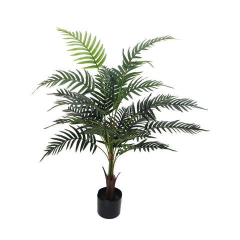 Large artificial palm tree enhancing a modern office corner