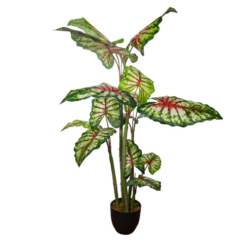 Decorative artificial caladium plant with lifelike green leaves