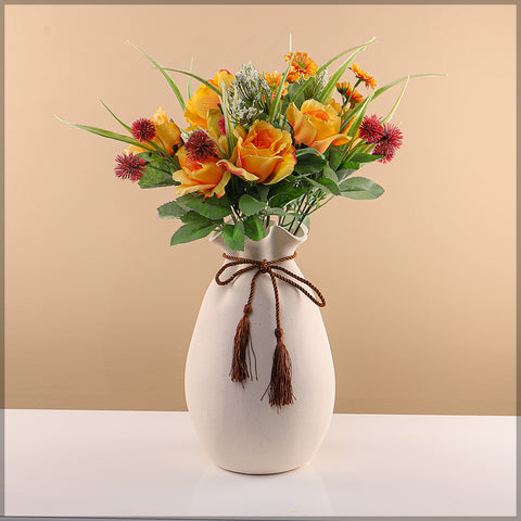 Style Cream Ceramic Vase with Ribbon