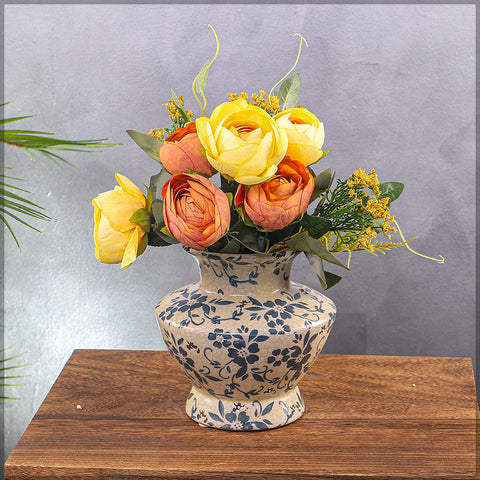 Cream and Blue Chinese Flower Vase