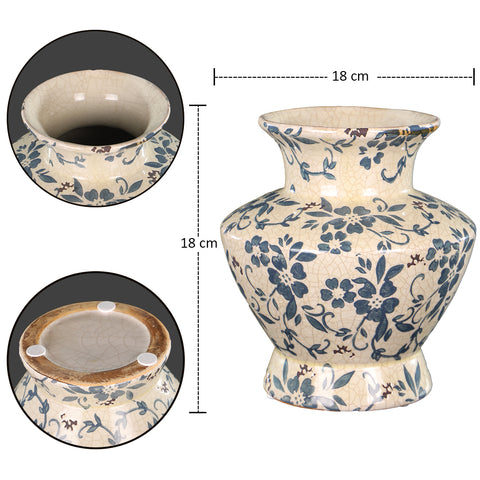 Cream and Blue Chinese Flower Vase