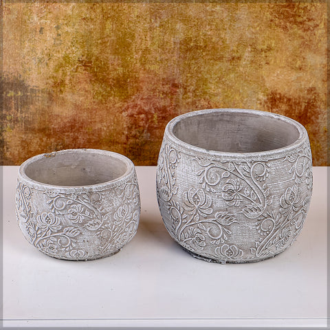 Flower Design Gray Cement Vase