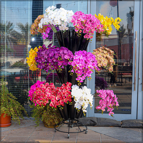 Flower Stand with Metal Buckets and Wheels