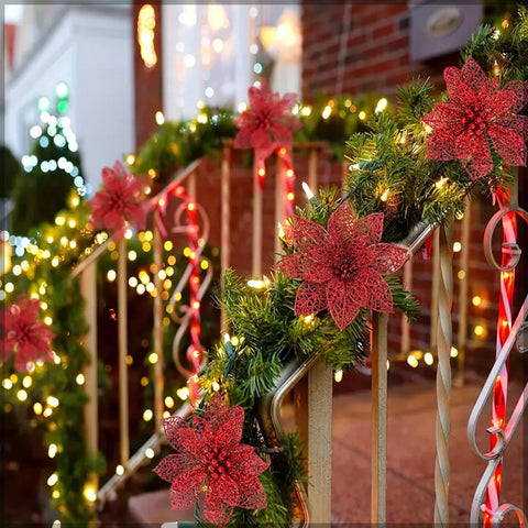 Artificial Glitter Poinsettia for Christmas Decoration