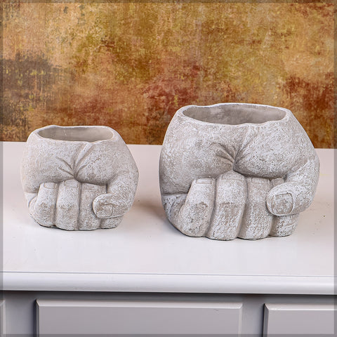 Hand Fist Design Cement Vase