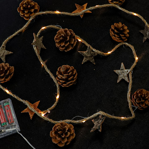 Christmas LED Lights String With Pinecones and Stars