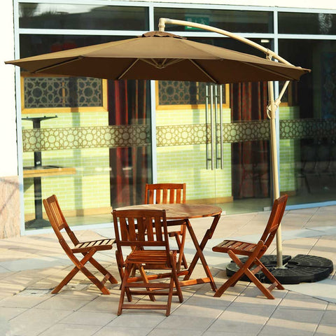 Cantilever patio hanging umbrella providing shade on a sunny patio