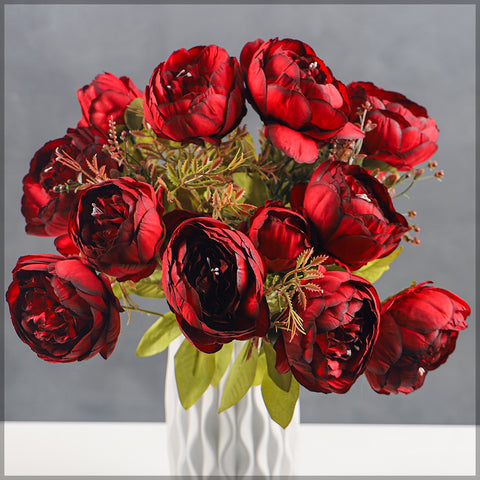 Set Artificial Silk Peony Bunch Flowers