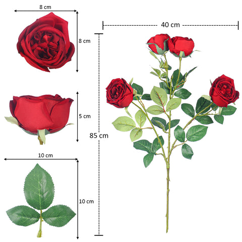 Artificial 4 heads Rose Flower Stem