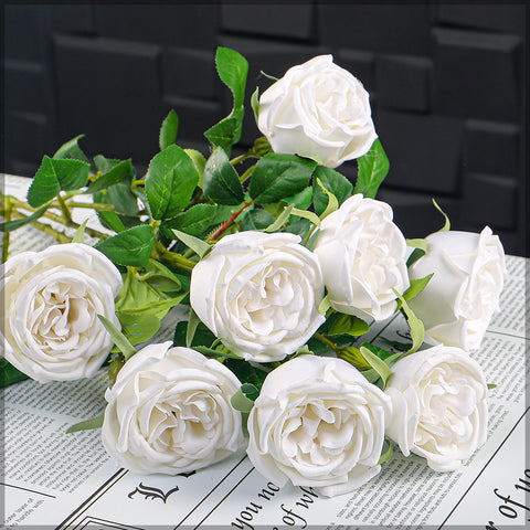 Artificial 4 heads Rose Flower Stem