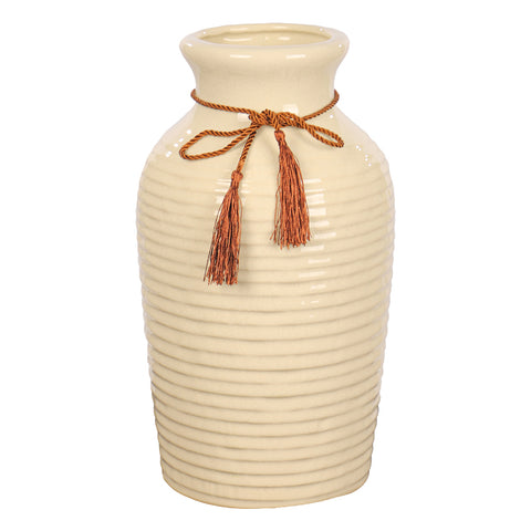 Style Cream Ceramic Vase with Ribbon