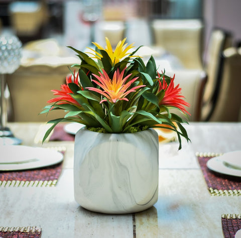 Faux bromeliad flowers for indoor gardens