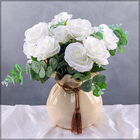 Style Cream Ceramic Vase with Ribbon