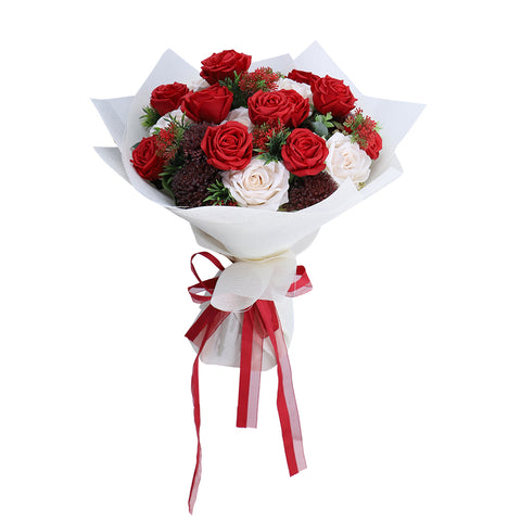 Stunning Valentines Forever White Red Roses Bouquet